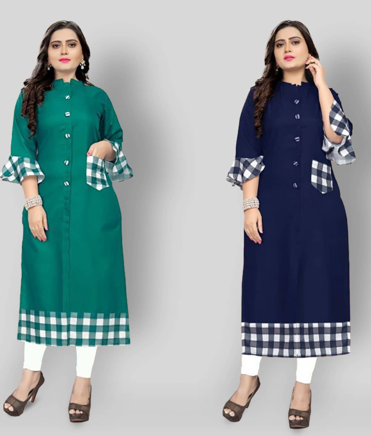 Lerkiza - Multicolor Cotton Blend Women's Straight Kurti ( Pack of 2 ) - Kurtis, Tunics | Buy online on ZillyBuy