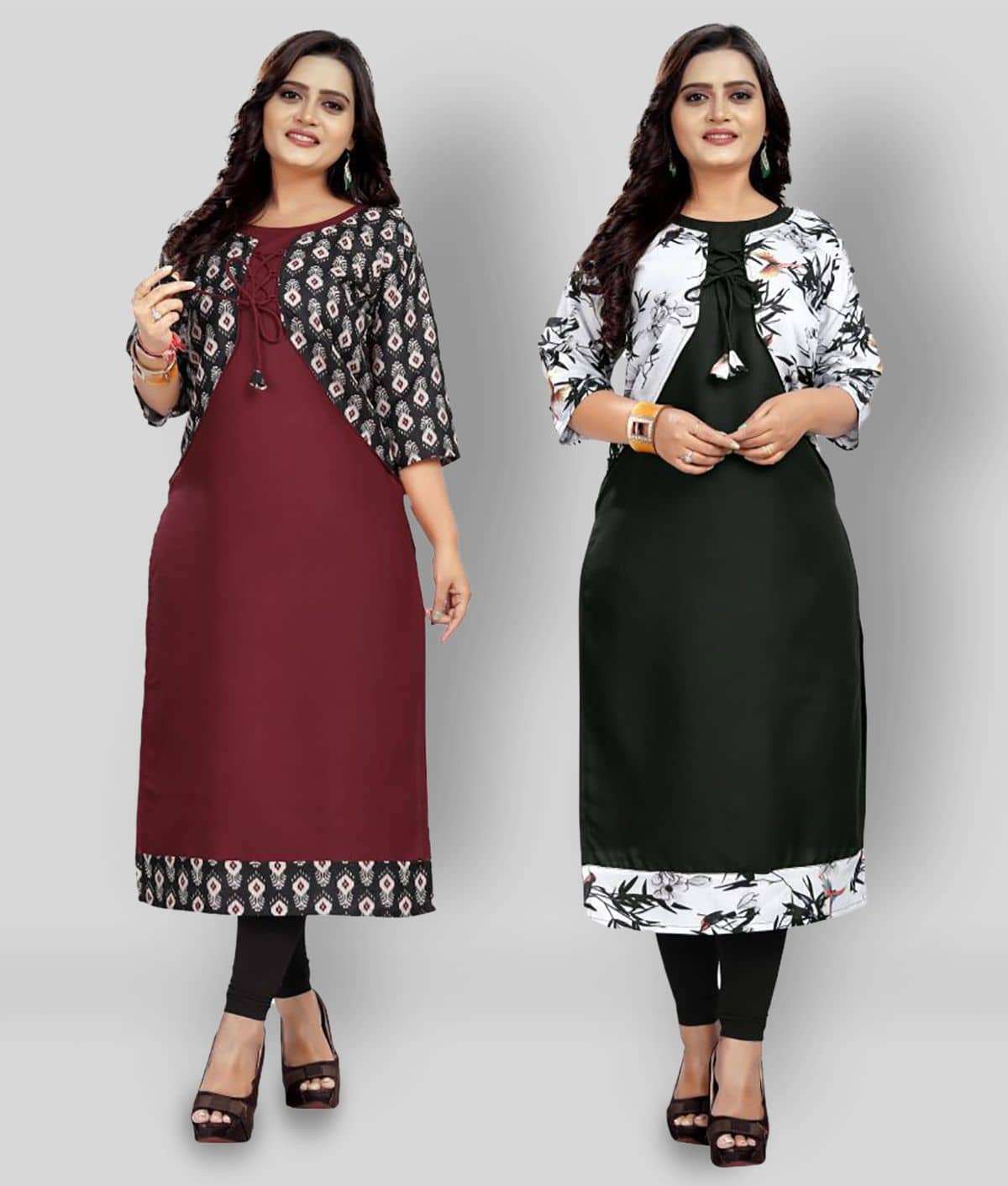 Lerkiza - Multicolor Cotton Women's Jacket Style Kurti ( Pack of 2 ) - Kurtis, Tunics | Buy online on ZillyBuy