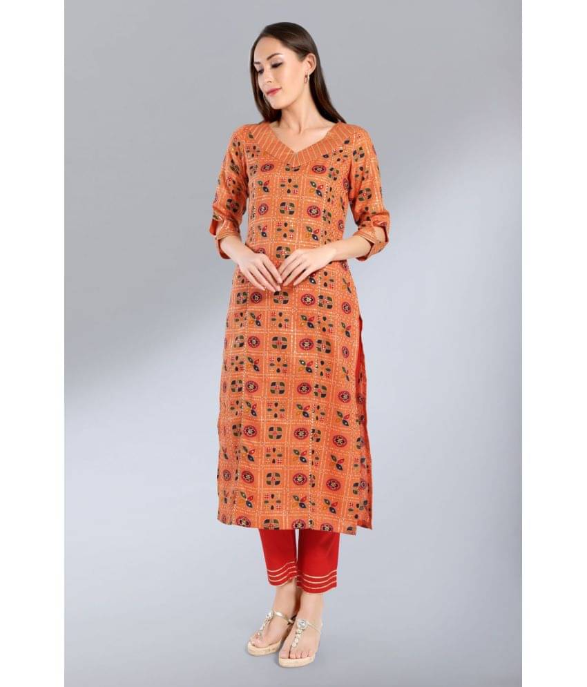 Madhuram Textiles - Orange Cotton Blend Women's Straight Kurti ( Pack of 1 ) Madhuram Textiles - Orange Cotton Blend Women's Straight Kurti ( Pack of 1 )