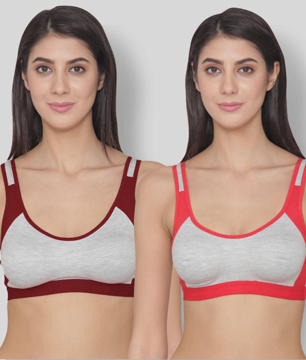 N-Gal Multi Cotton Lycra Color Blocking Sports Bra N-Gal Multi Cotton Lycra Color Blocking Sports Bra