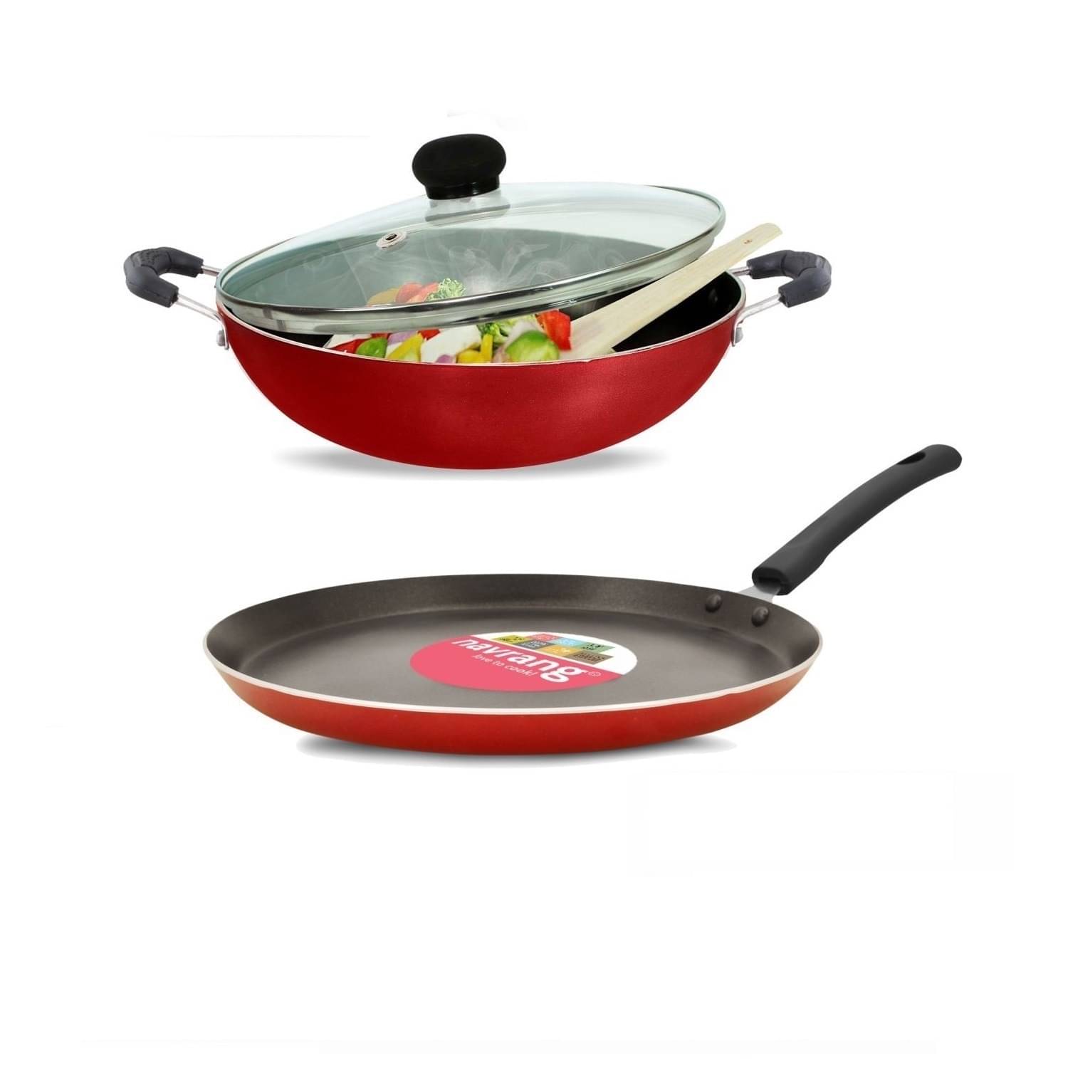    			Navrang - Red Aluminium Non-Stick Cookware Sets ( Pack of 3 )