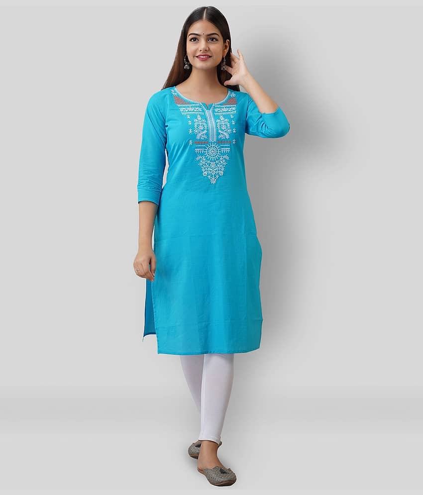 Radiksa - Blue Cotton Women's Straight Kurti ( Pack of 1 ) - Kurtis, Tunics | Buy online on ZillyBuy