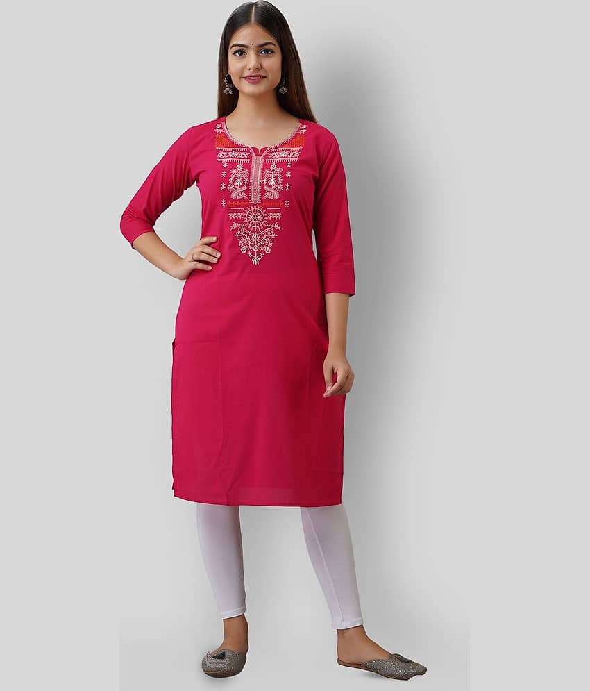 Radiksa - Pink Cotton Women's Straight Kurti ( Pack of 1 ) - Kurtis, Tunics | Buy online on ZillyBuy