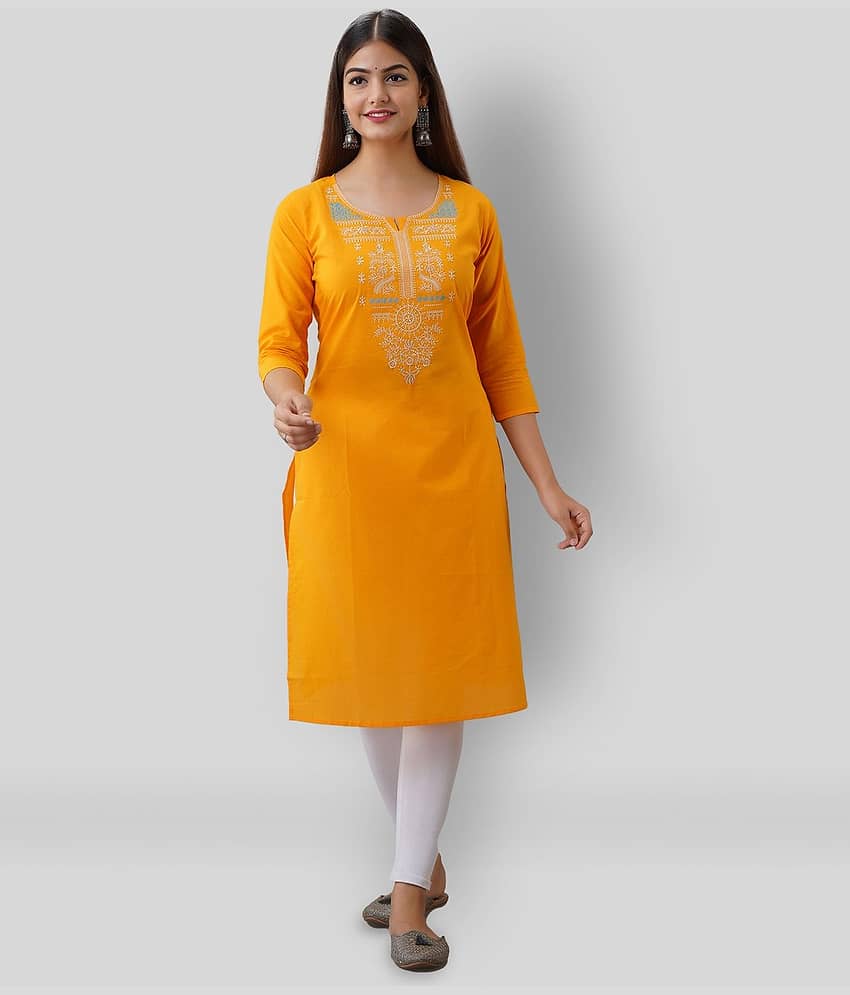 Radiksa - Yellow Cotton Women's Straight Kurti ( Pack of 1 ) - Kurtis, Tunics | Buy online on ZillyBuy