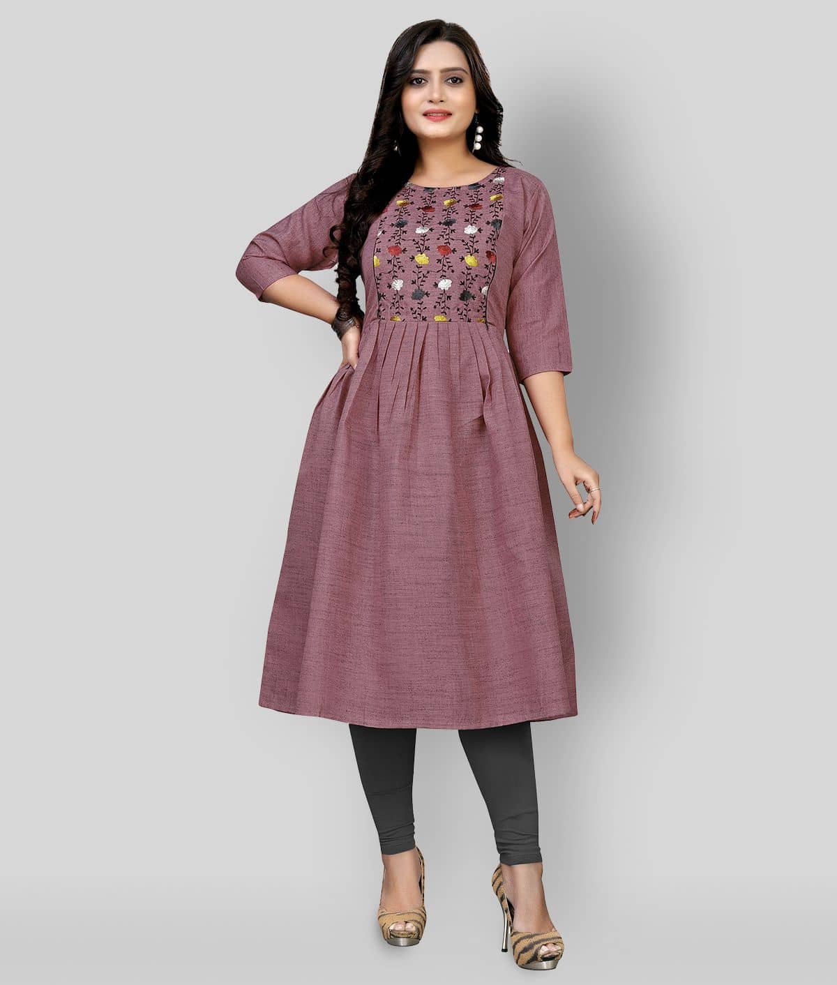 Rangrasiya - Pink Cotton Blend Women's Flared Kurti ( Pack of 1 ) - Kurtis, Tunics | Buy online on ZillyBuy