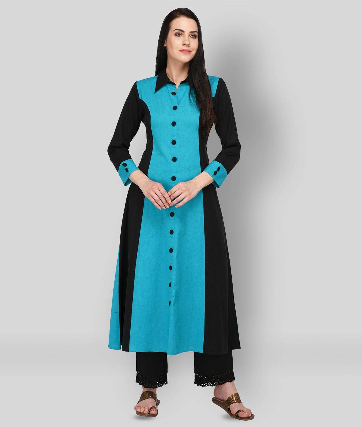     			Pistaa - Multicolor Cotton Blend Women's Flared Kurti ( Pack of 1 )