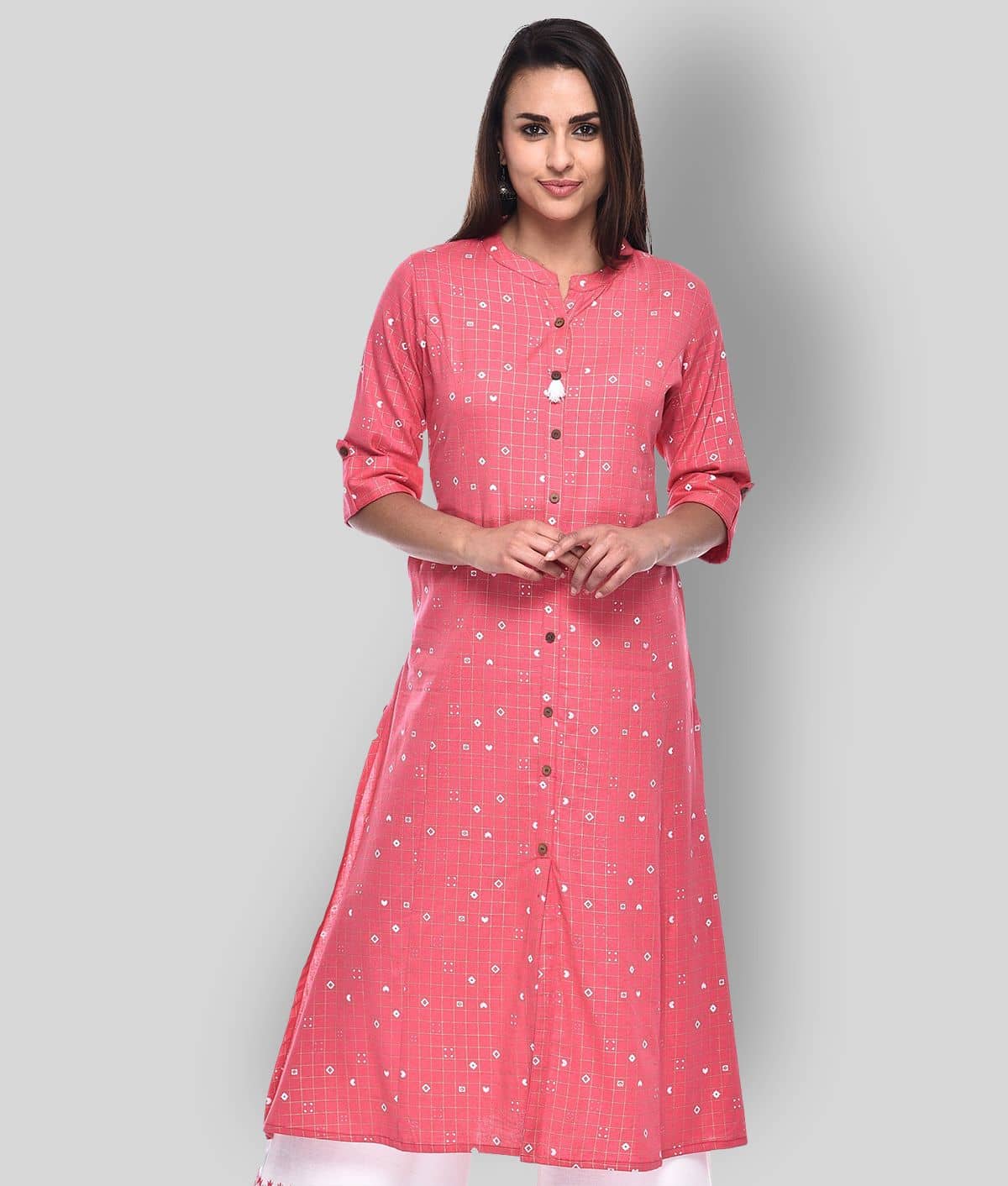 Pistaa - Pink Cotton Women's Front Slit Kurti - Kurtis, Tunics | Buy online on ZillyBuy