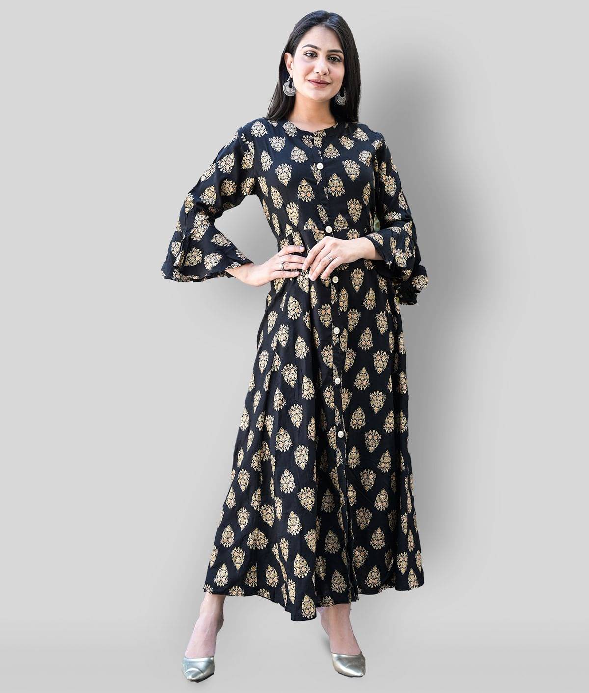 Vastranikhar - Black Rayon Women's Flared Kurti ( Pack of 1 ) Vastranikhar - Black Rayon Women's Flared Kurti ( Pack of 1 )