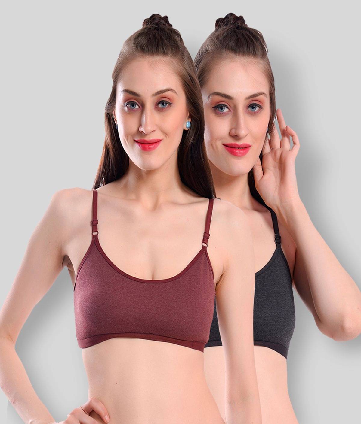     			Viral Girl Maroon Cotton Solid Sports Bra - Pack of 2