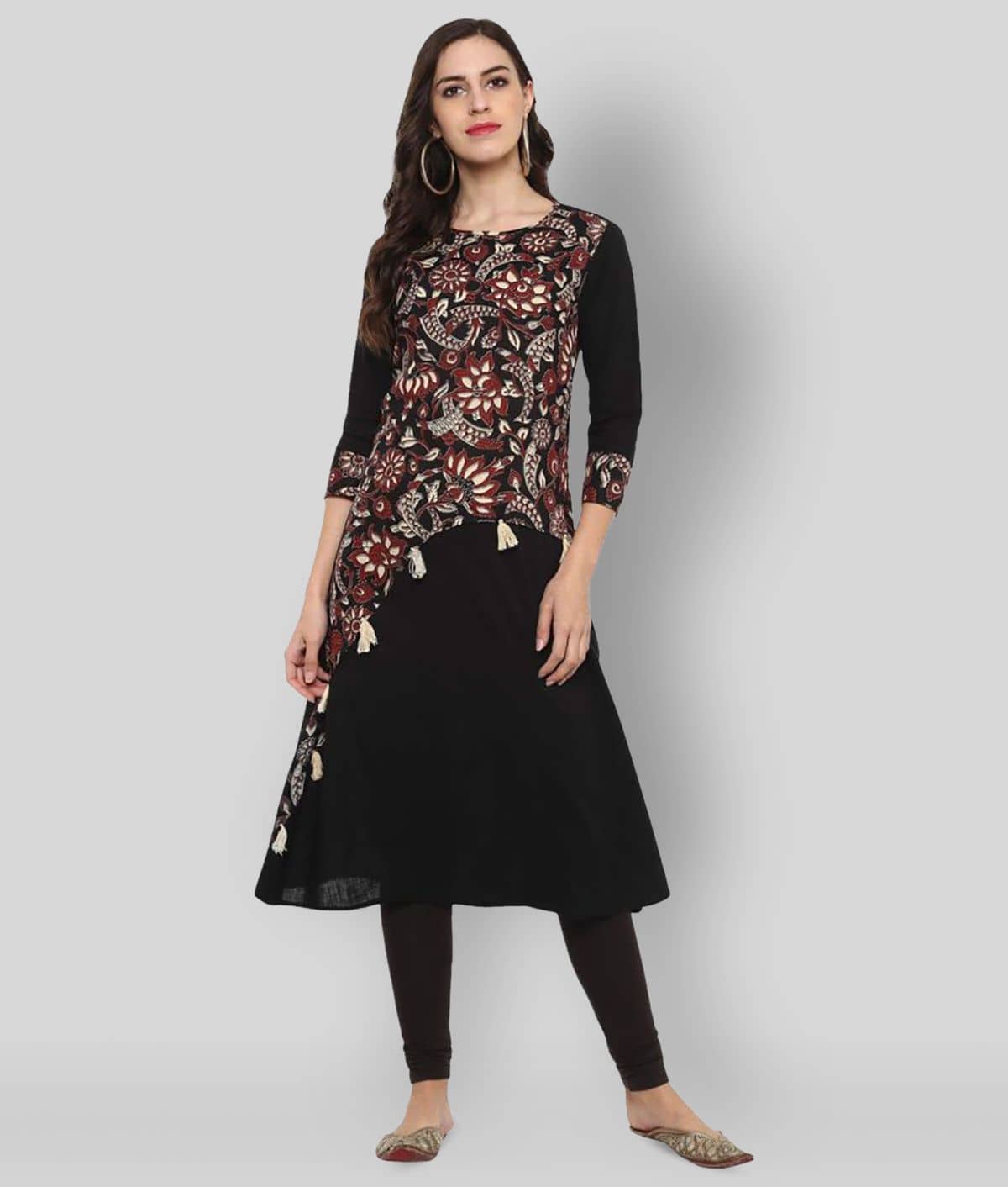 Yash Gallery Cotton Printed Straight Women's Kurti - ( Black ) - Kurtis, Tunics | Buy online on ZillyBuy