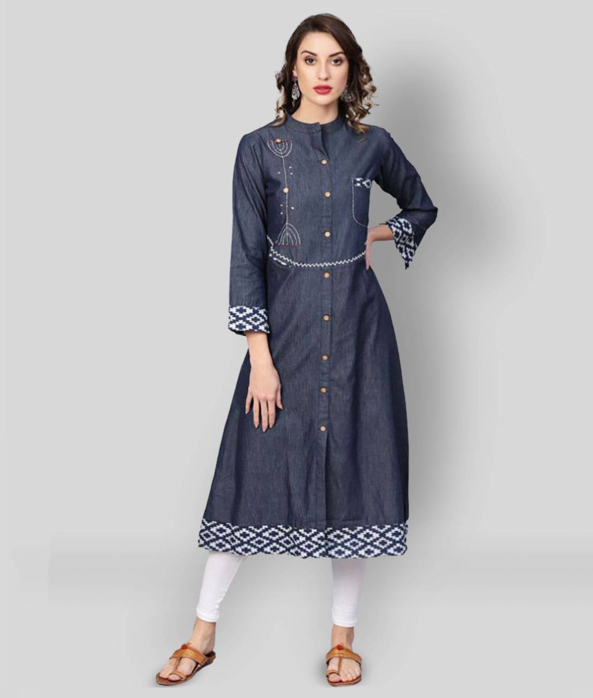 Yash Gallery Pack of 1 Denim Embroidered Front Slit Women's Kurti - ( Blue ) Yash Gallery Pack of 1 Denim Embroidered Front Slit Women's Kurti - ( Blue )