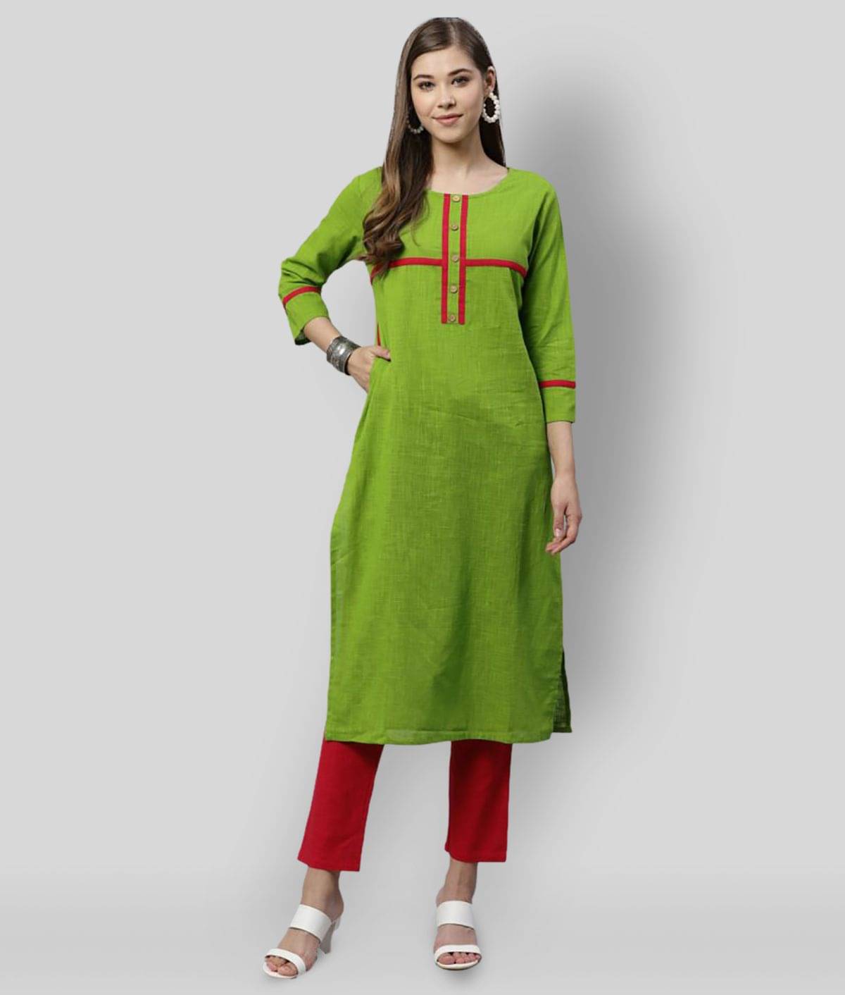 Yash Gallery Pack of 1 Cotton Blend Solid Straight Women's Kurti - ( Green ) Yash Gallery Pack of 1 Cotton Blend Solid Straight Women's Kurti - ( Green )