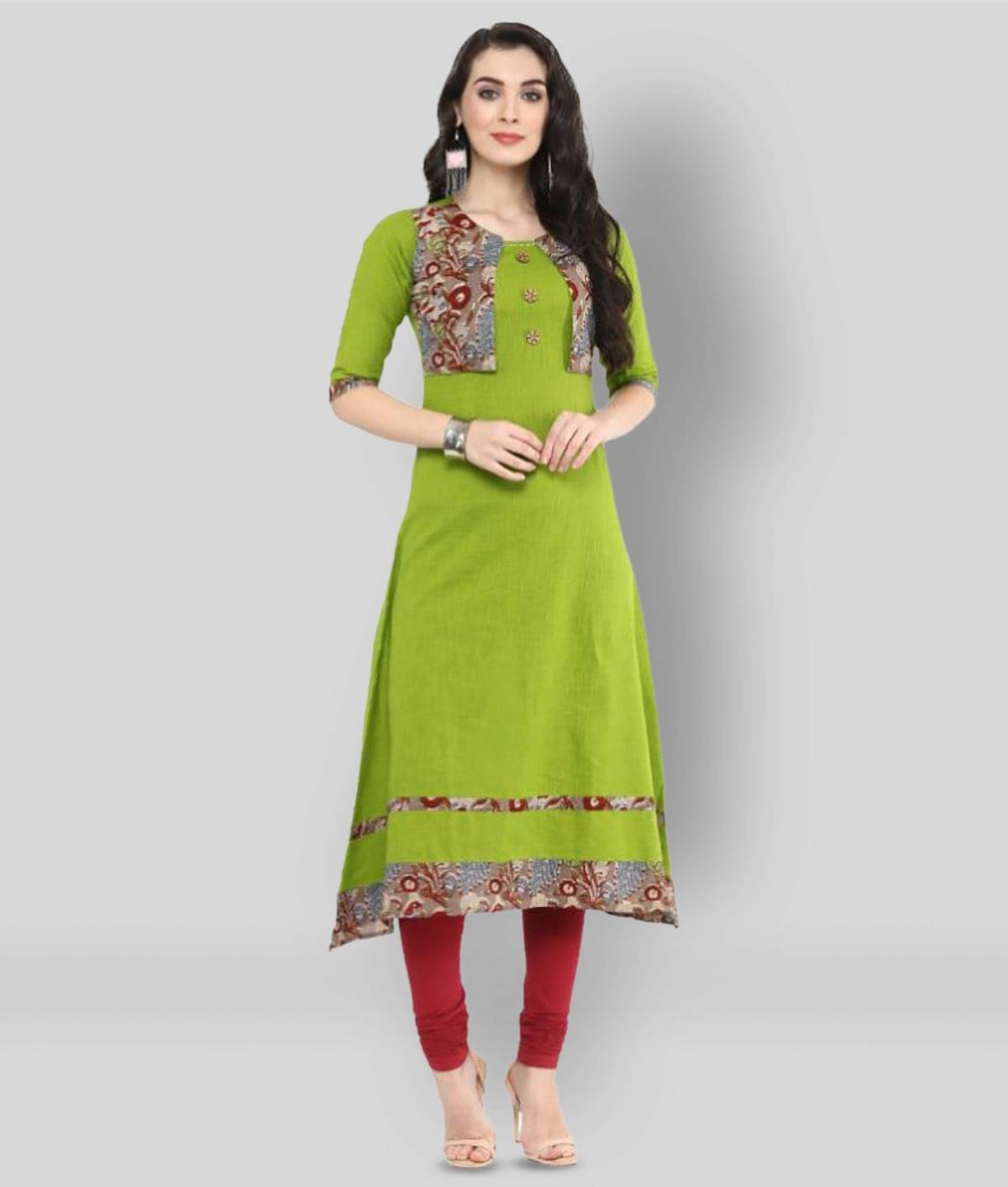     			Yash Gallery Pack of 1 Cotton Printed Jacket Style Women's Kurti - ( Green )