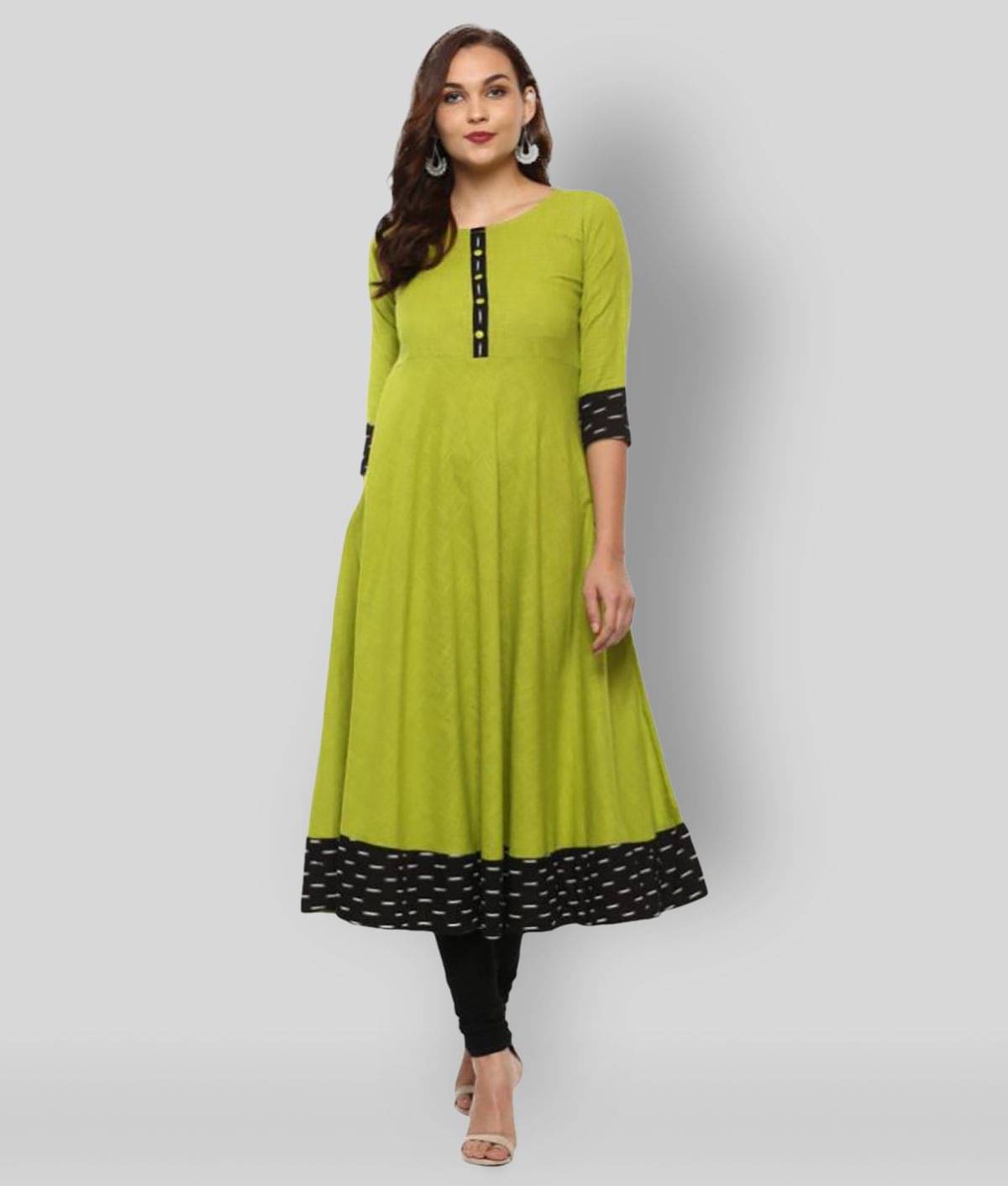 Yash Gallery Pack of 1 Cotton Solid Flared Women's Kurti - ( Green ) Yash Gallery Pack of 1 Cotton Solid Flared Women's Kurti - ( Green )