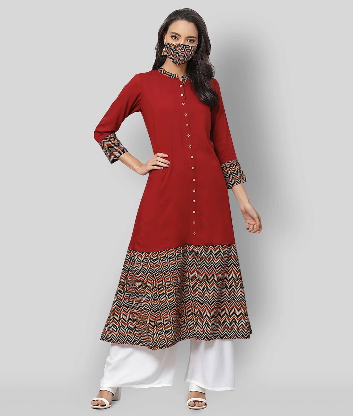 Yash Gallery Pack of 1 Cotton Blend Printed Front Slit Women's Kurti - ( Maroon ) - Kurtis, Tunics | Buy online on ZillyBuy
