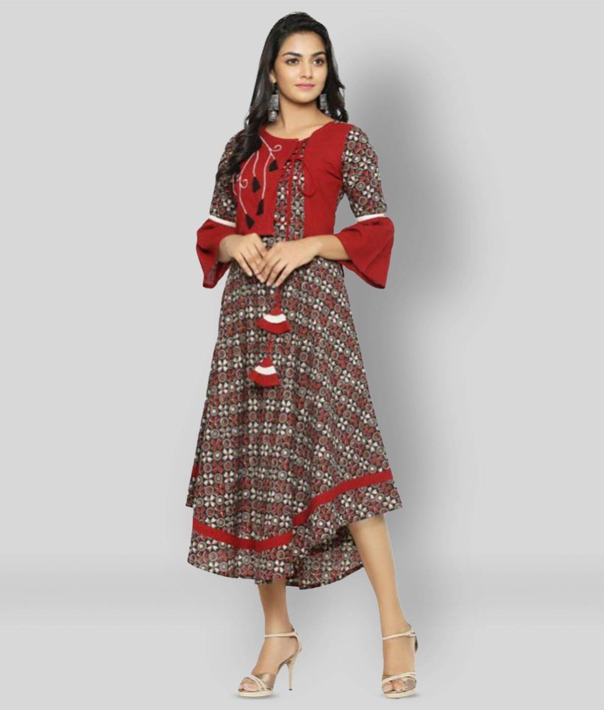    			Yash Gallery Pack of 1 Cotton Blend Printed Asymmetrical Women's Kurti - ( Multicolor )