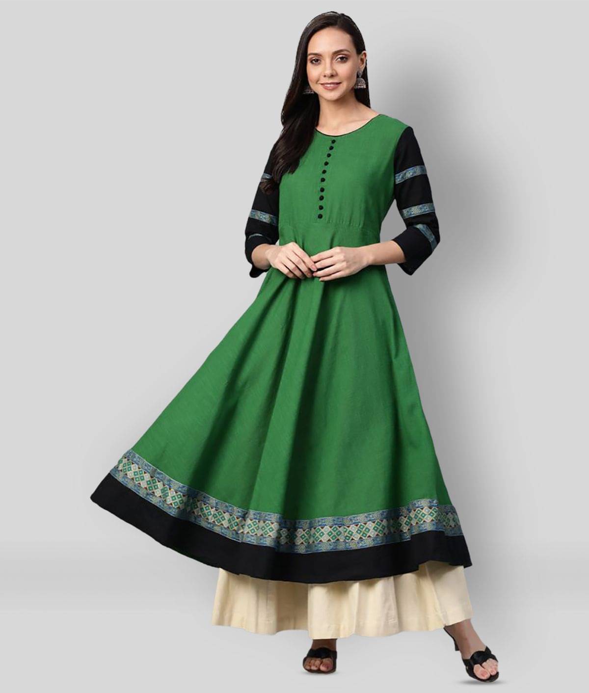 Yash Gallery Pack of 1 Cotton Printed Flared Women's Kurti - ( Multicolor ) Yash Gallery Pack of 1 Cotton Printed Flared Women's Kurti - ( Multicolor )