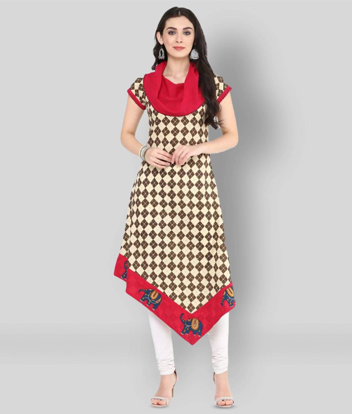 Yash Gallery Pack of 1 Cotton Printed Asymmetrical Women's Kurti - ( Multicolor ) Yash Gallery Pack of 1 Cotton Printed Asymmetrical Women's Kurti - ( Multicolor )