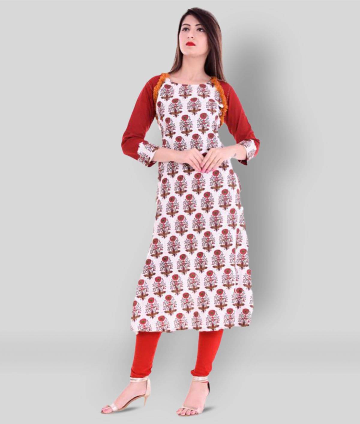     			Yash Gallery Pack of 1 Rayon Printed Straight Women's Kurti - ( White )