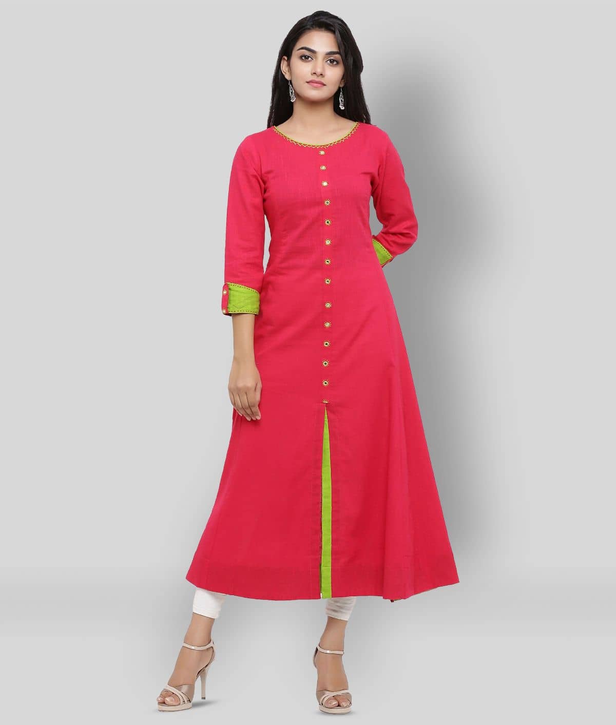 Yash Gallery Pack of 1 Cotton Blend Solid Flared Women's Kurti - ( Pink ) - Kurtis, Tunics | Buy online on ZillyBuy