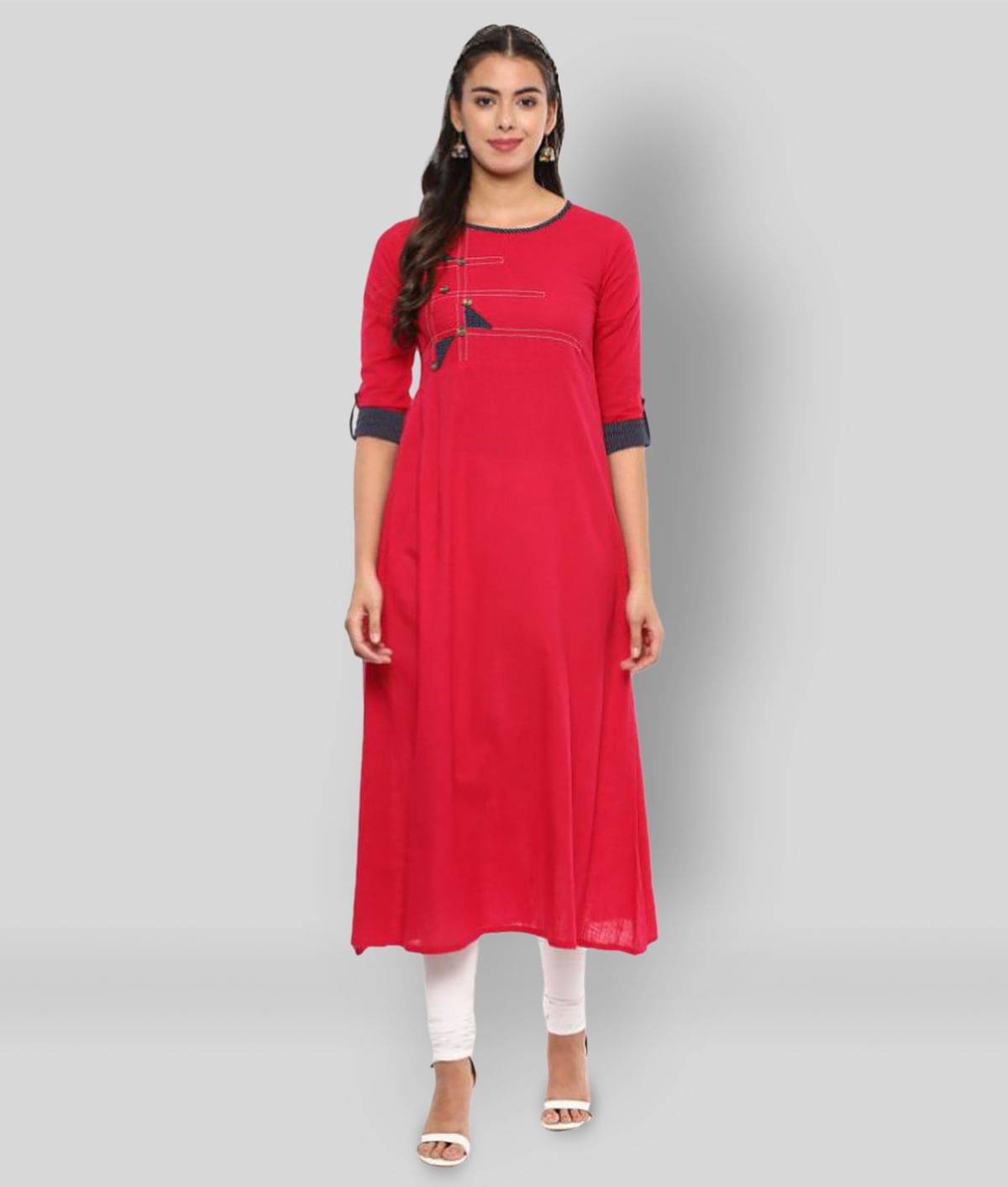 Yash Gallery Pack of 1 Cotton Applique Flared Women's Kurti - ( Pink ) Yash Gallery Pack of 1 Cotton Applique Flared Women's Kurti - ( Pink )
