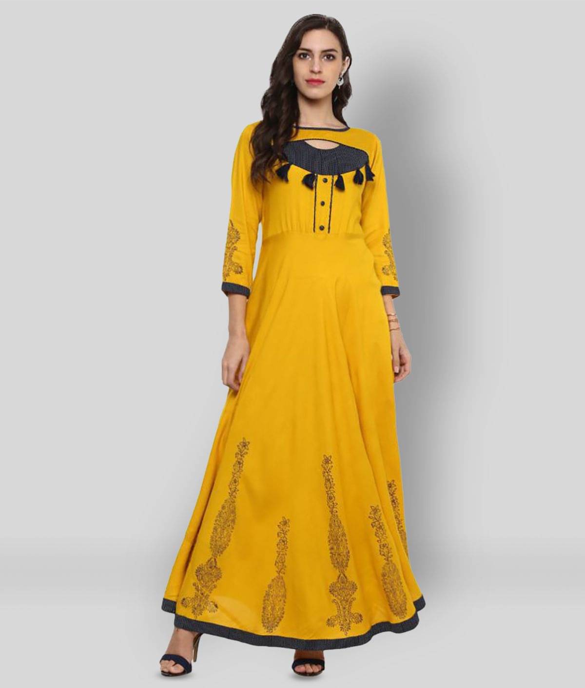     			Yash Gallery Pack of 1 Rayon Printed Flared Women's Kurti - ( Yellow )