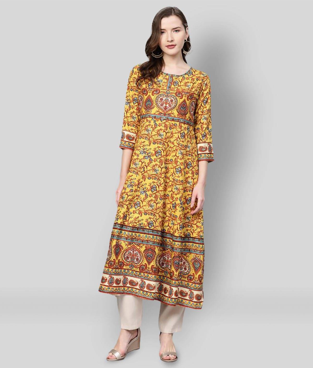     			Yash Gallery Pack of 1 Rayon Printed Flared Women's Kurti - ( Yellow )