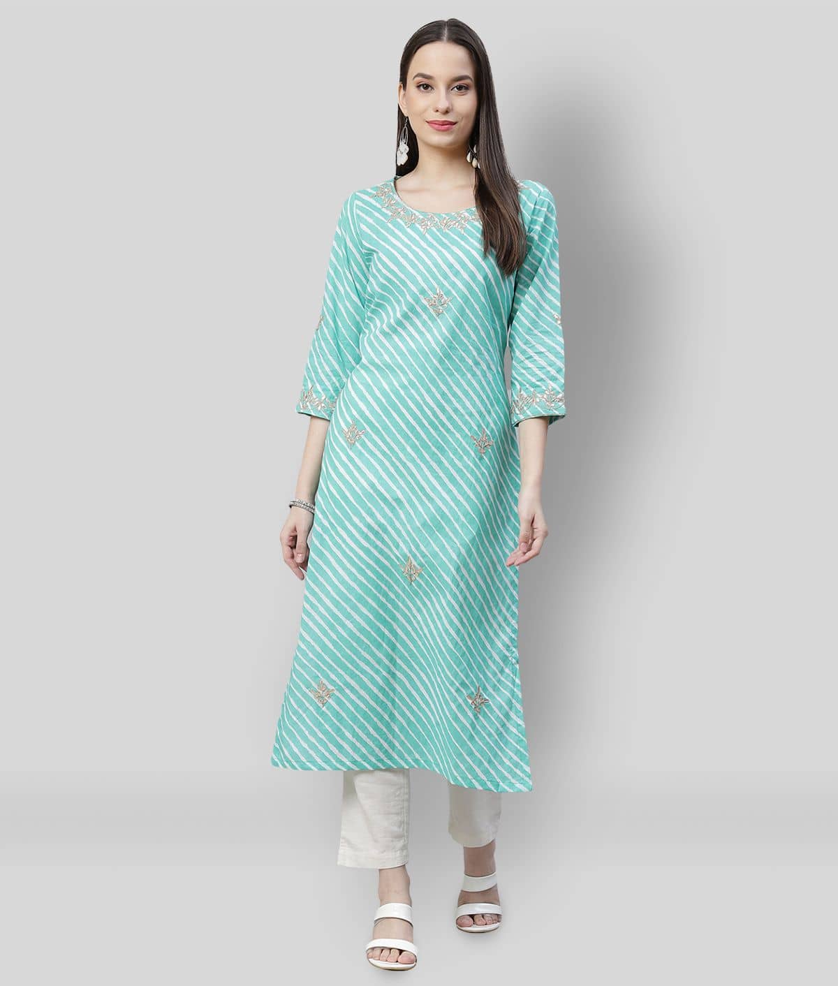 Divena - Green Cotton Women's Straight Kurti - Kurtis, Tunics | Buy online on ZillyBuy