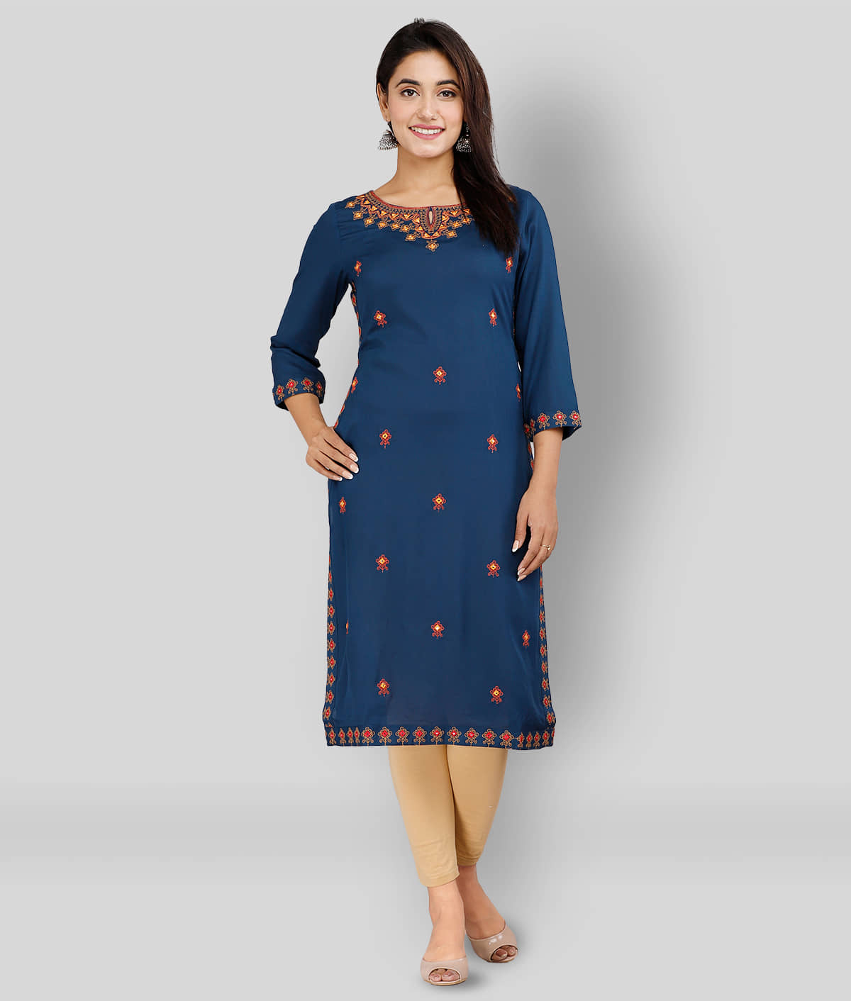 Doriya - Blue Rayon Women's Straight Kurti - Kurtis, Tunics | Buy online on ZillyBuy
