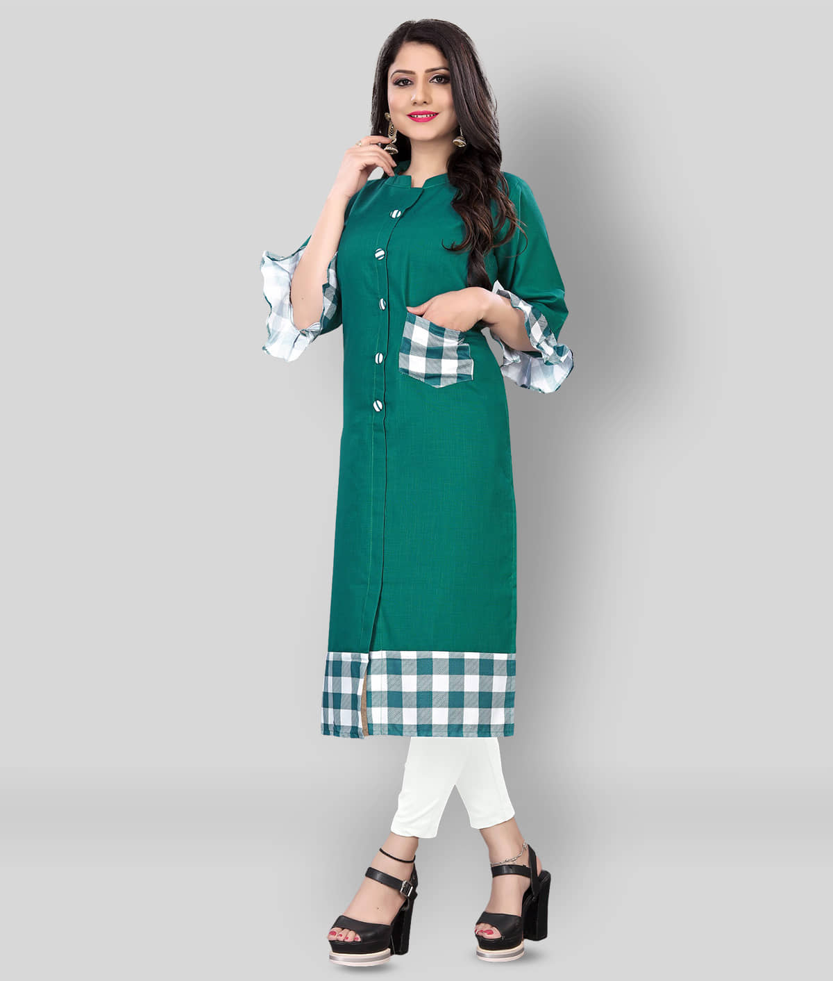 Lerkiza - Green Cotton Women's Straight Kurti ( Pack of 1 ) - Kurtis, Tunics | Buy online on ZillyBuy