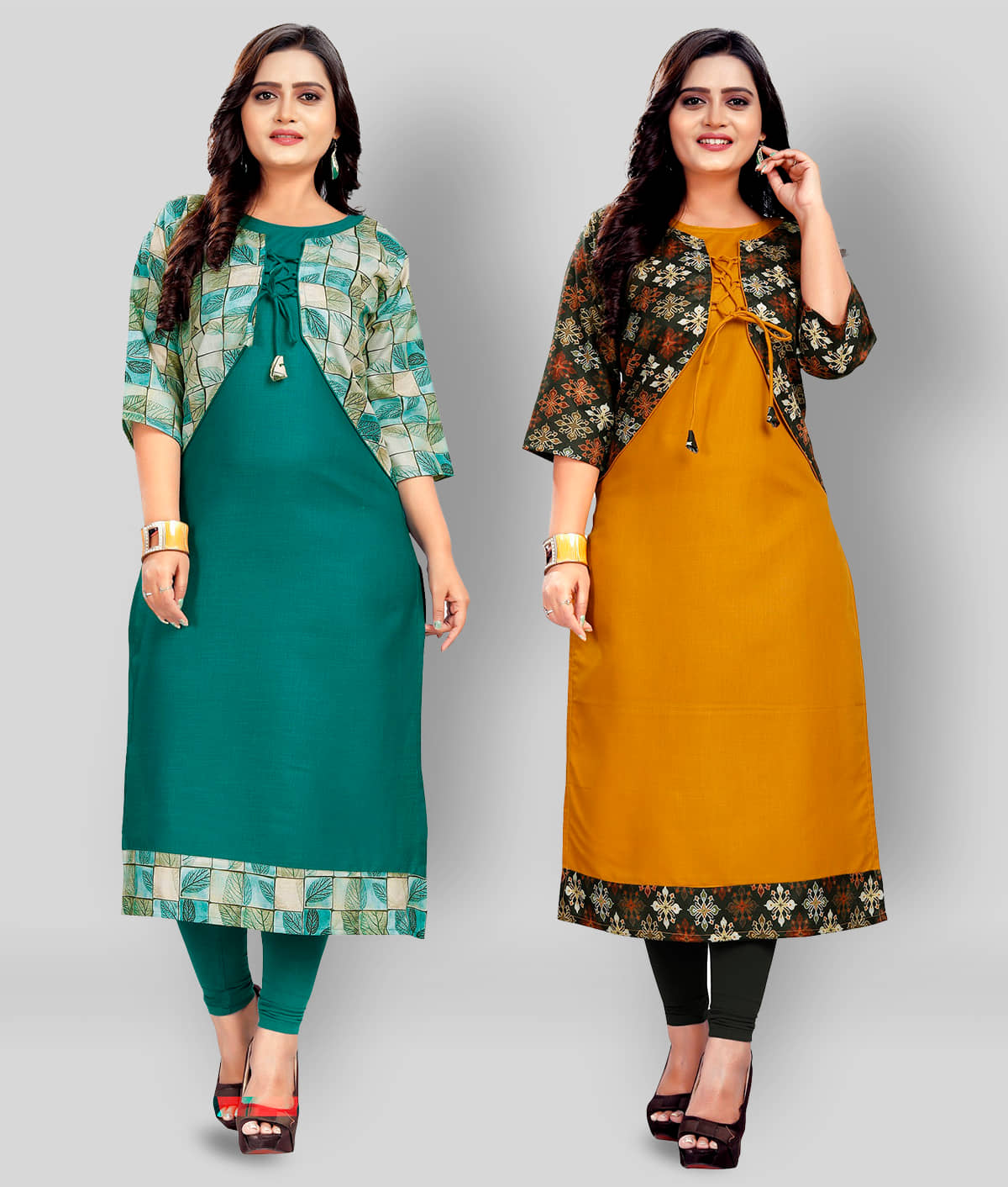 Lerkiza - Multicolor Cotton Women's Jacket Style Kurti ( Pack of 2 ) - Kurtis, Tunics | Buy online on ZillyBuy