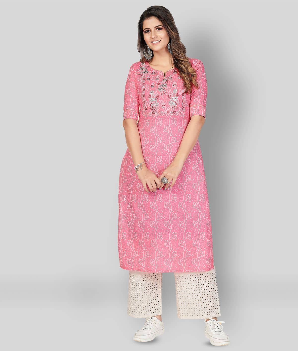 Vbuyz - Pink Cotton Women's Straight Kurti ( Pack of 1 ) - Kurtis, Tunics | Buy online on ZillyBuy