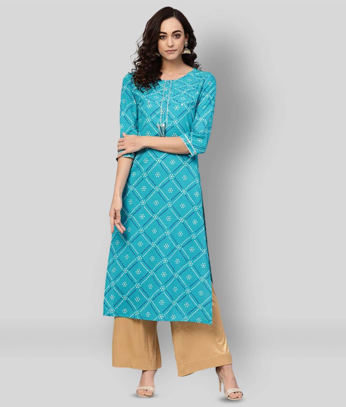Yash Gallery Pack of 1 Cotton Printed Straight Women's Kurti - ( Blue ) - Kurtis, Tunics | Buy online on ZillyBuy
