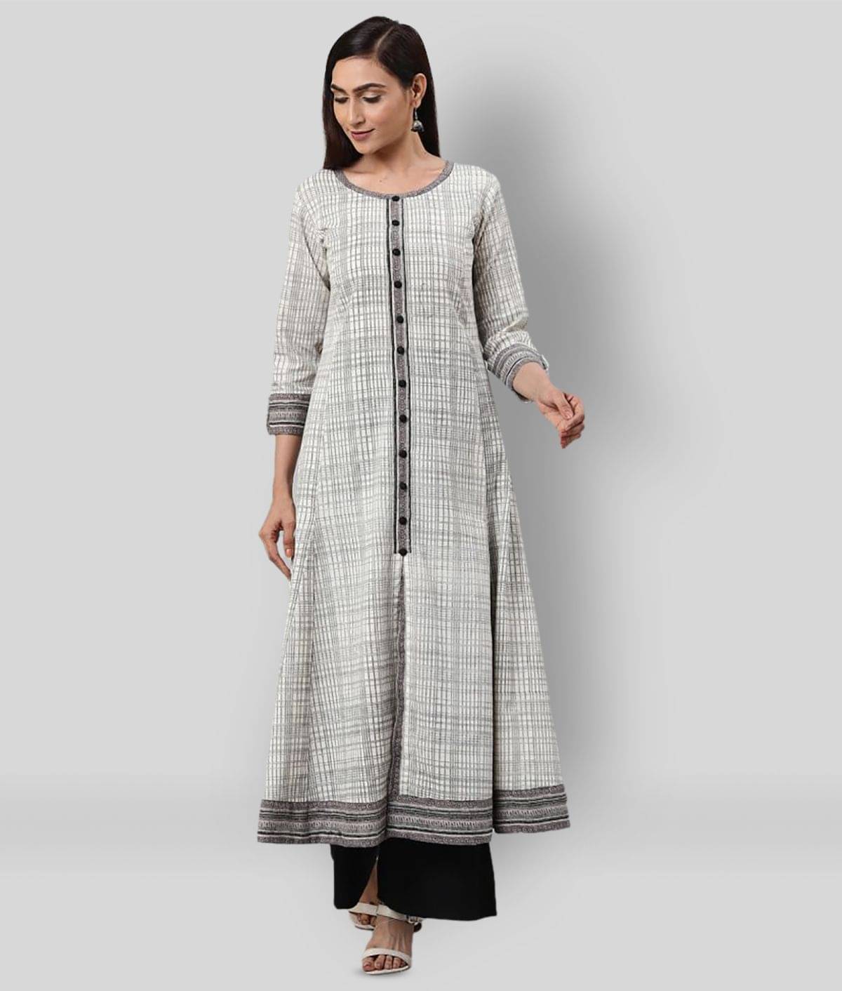     			Yash Gallery Pack of 1 Cotton Printed Flared Women's Kurti - ( Off White )