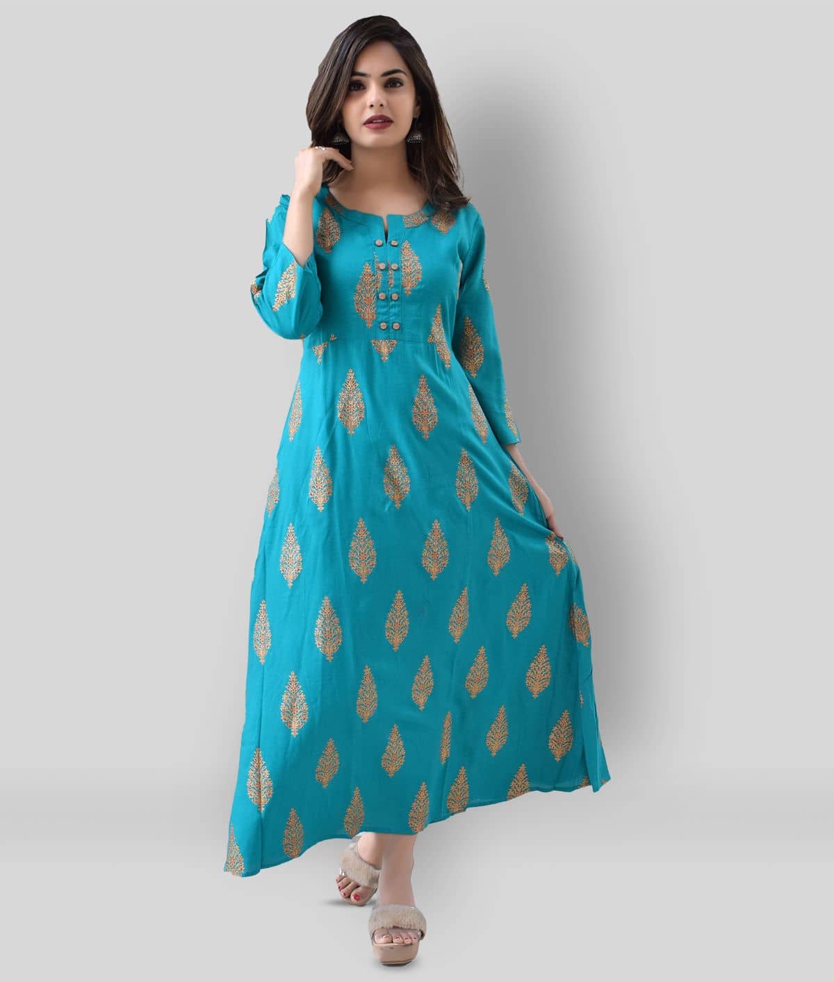 ZAMAISHA - Turquoise Rayon Women's Flared Kurti ( Pack of 1 ) - Kurtis, Tunics | Buy online on ZillyBuy