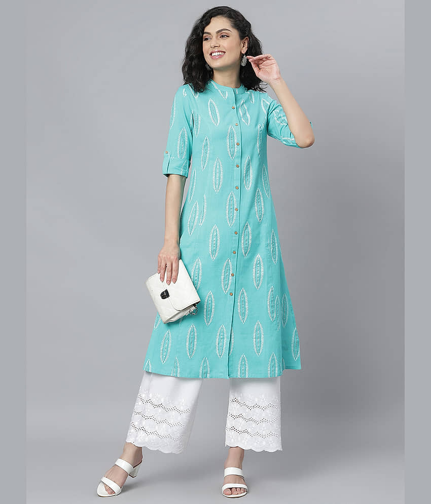 Stylum - Turquoise Rayon Women's Front Slit Kurti ( Pack of 1 ) - Kurtis, Tunics | Buy online on ZillyBuy