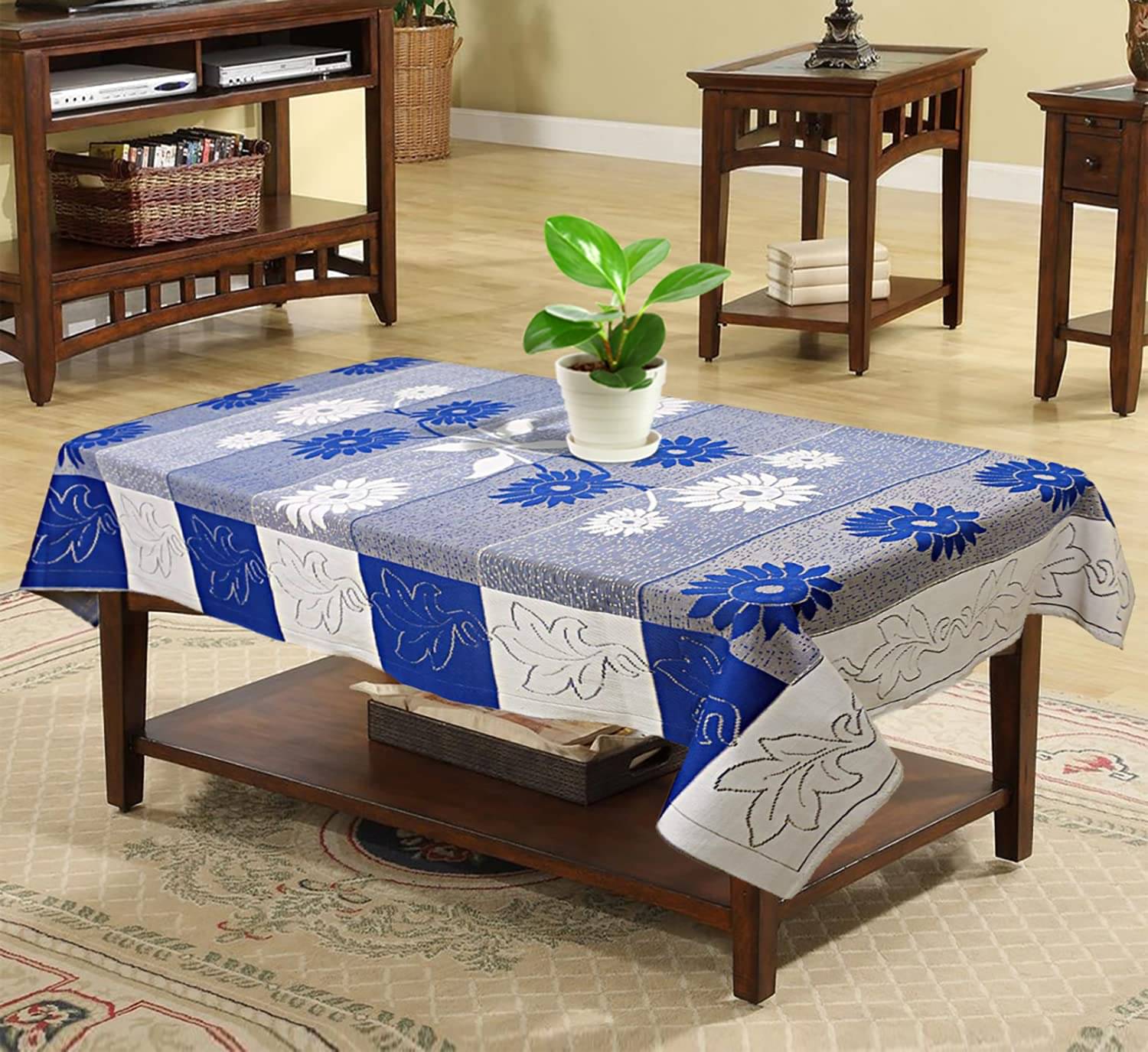 Blue Polyester Table Cover ( Pack of 1 ) Blue Polyester Table Cover ( Pack of 1 )