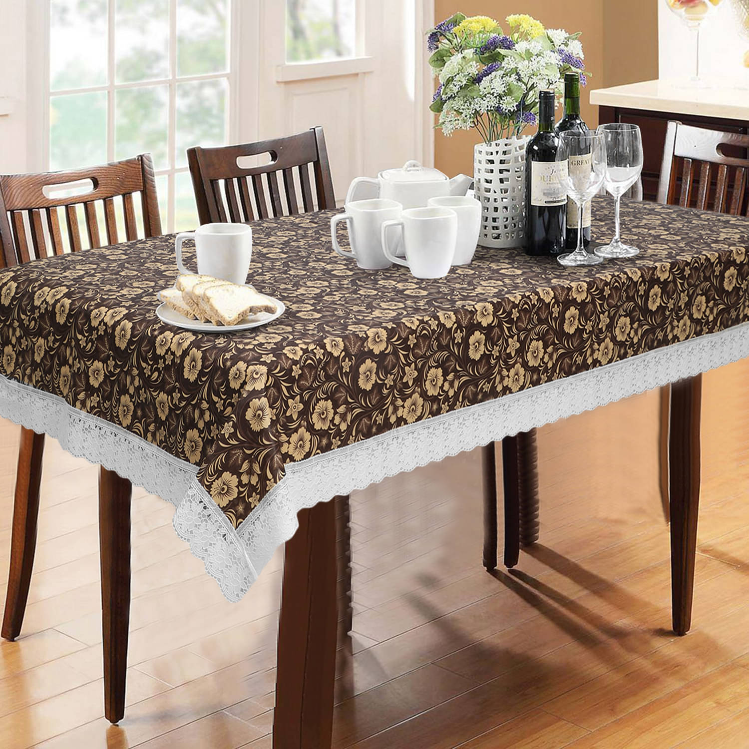     			Brown PVC Table Cover ( Pack of 1 )