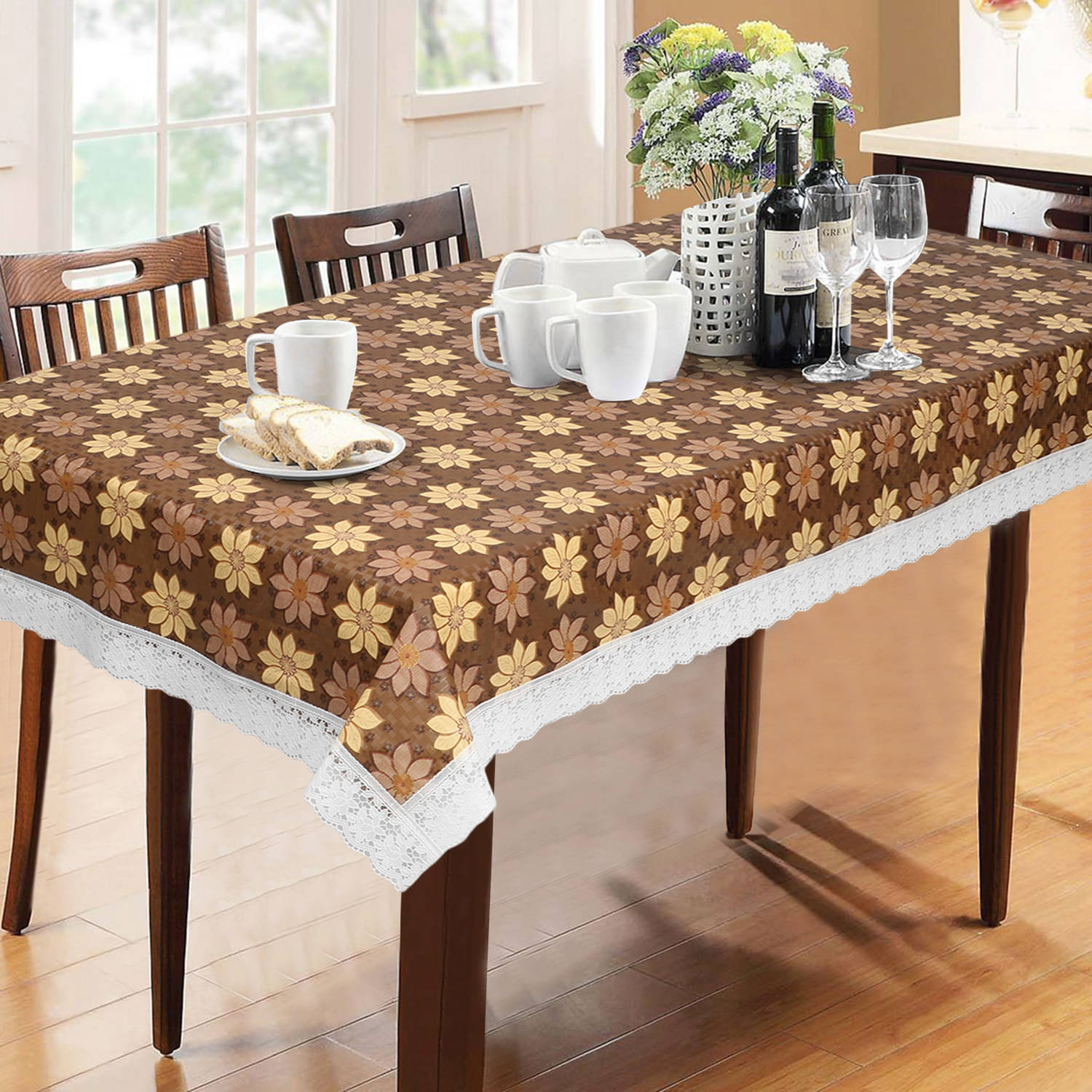     			Brown PVC Table Cover ( Pack of 1 )