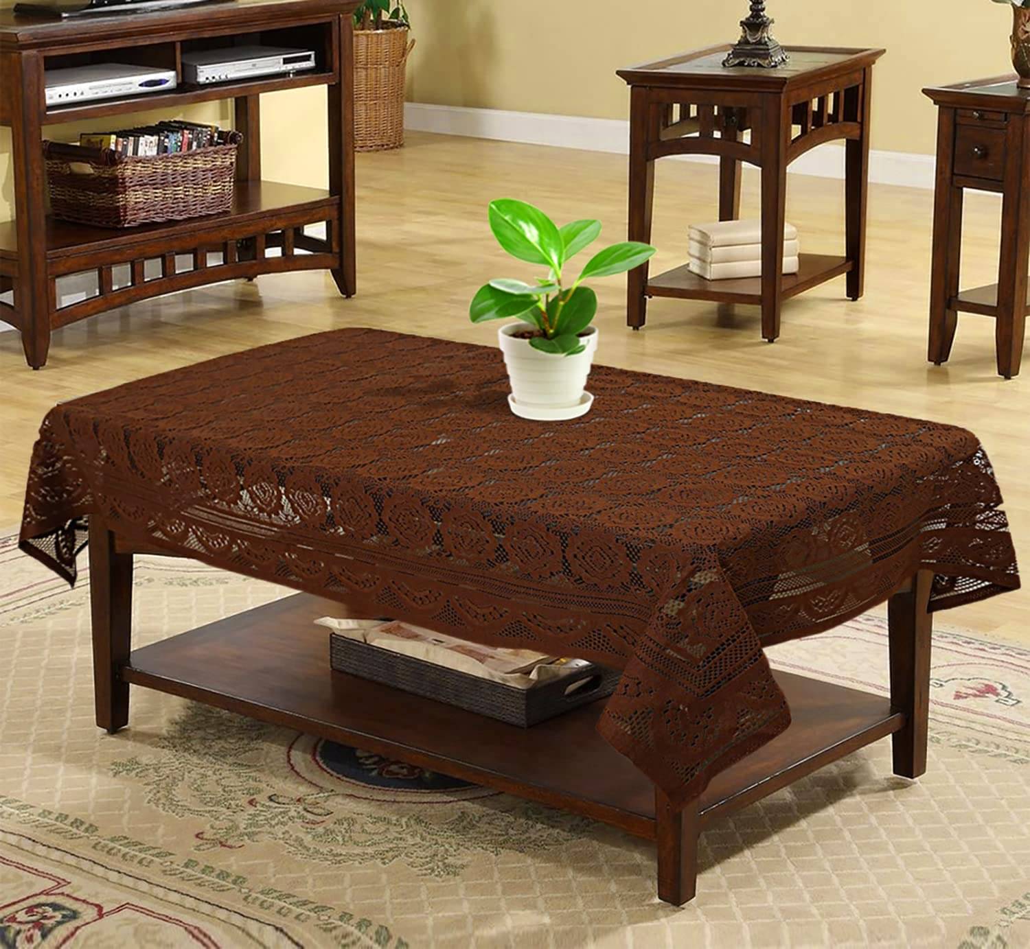     			Brown Polyester Table Cover ( Pack of 1 )