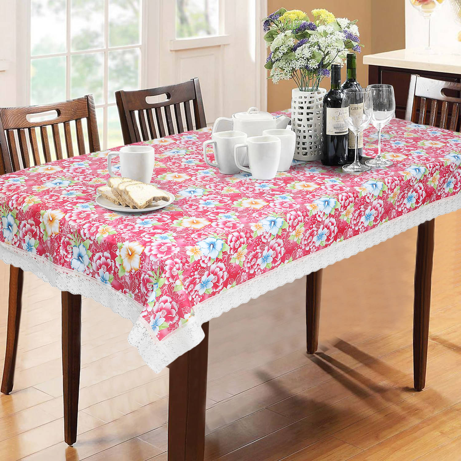     			Pink PVC Table Cover ( Pack of 1 )