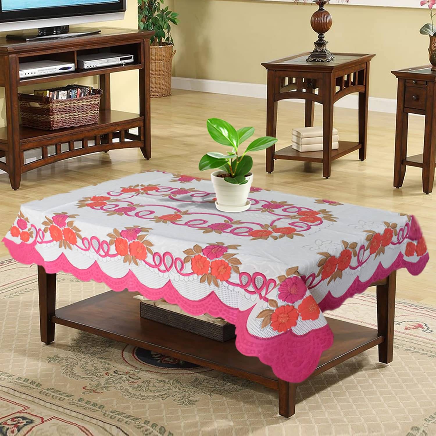 Pink Polyester Table Cover ( Pack of 1 ) Pink Polyester Table Cover ( Pack of 1 )
