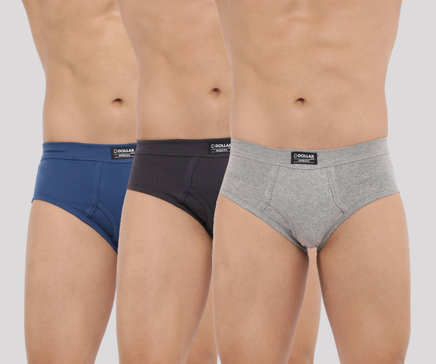 Dollar Bigboss Men's Pack of 3 Solid Cotton Brief With Spandex Integrated Waistband (Colour May Vary)