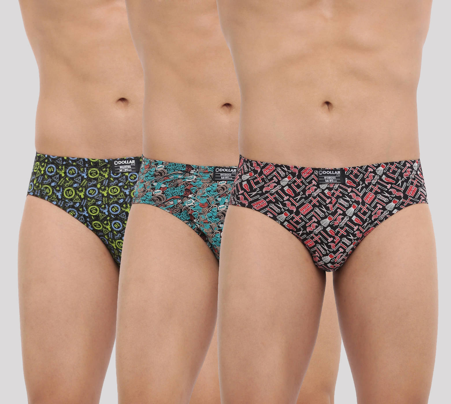     			Dollar Bigboss Men's Pack of 3 Soft Combed Cotton Printed Brief (Colour May Vary)