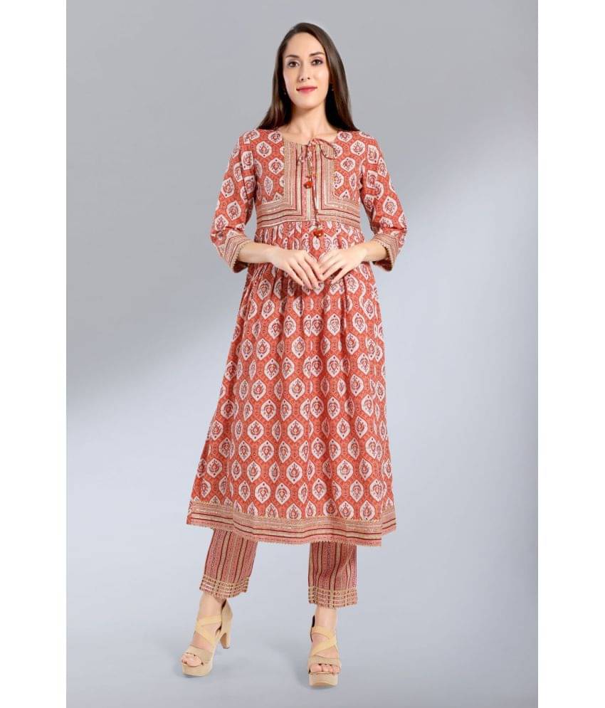     			Madhuram Textiles - Orange Anarkali Cotton Blend Women's Stitched Salwar Suit ( Pack of 1 )