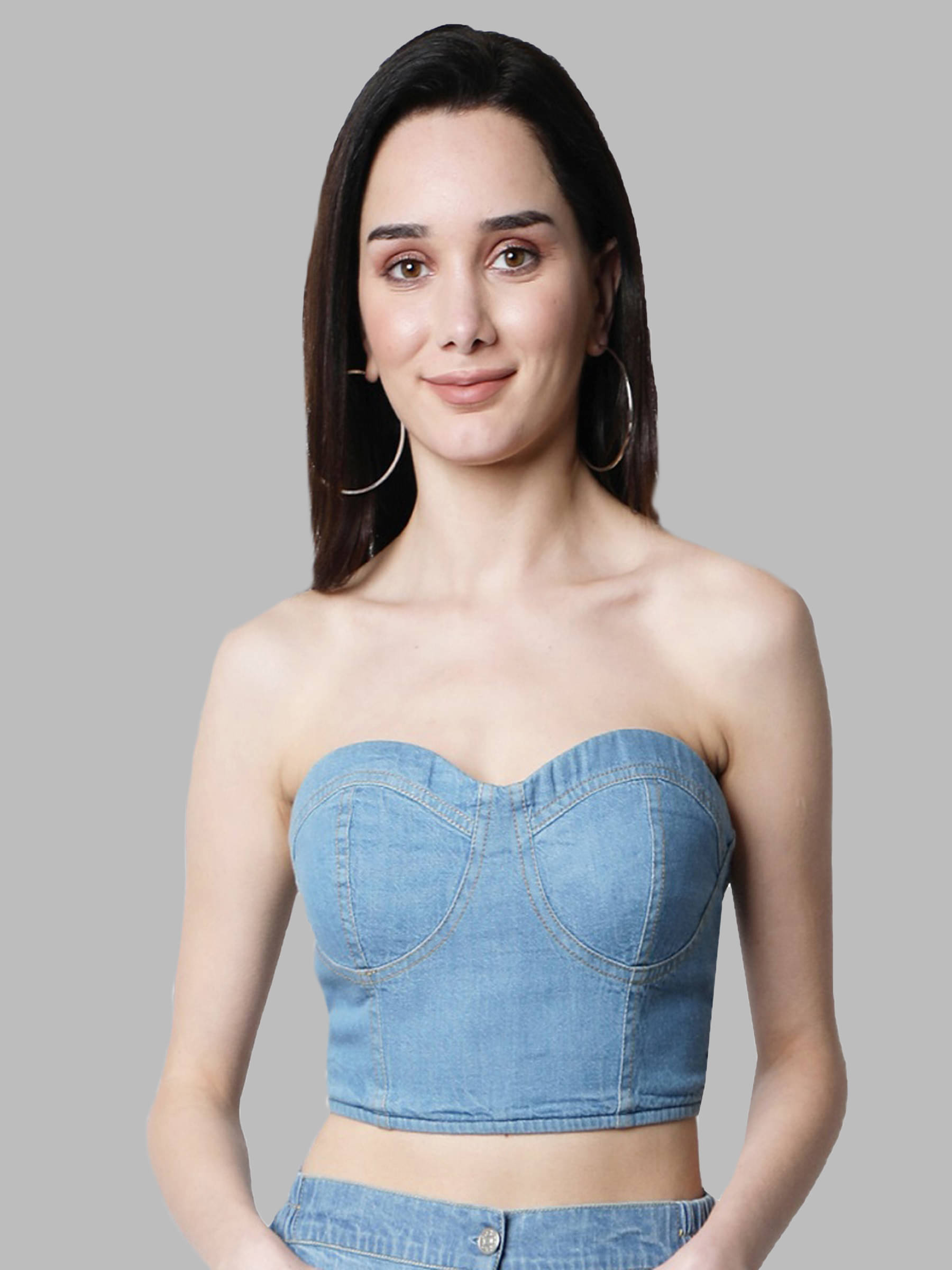 NUEVOSDAMAS Women's Denim Crop Top ( Light Blue ) NUEVOSDAMAS Women's Denim Crop Top ( Light Blue )