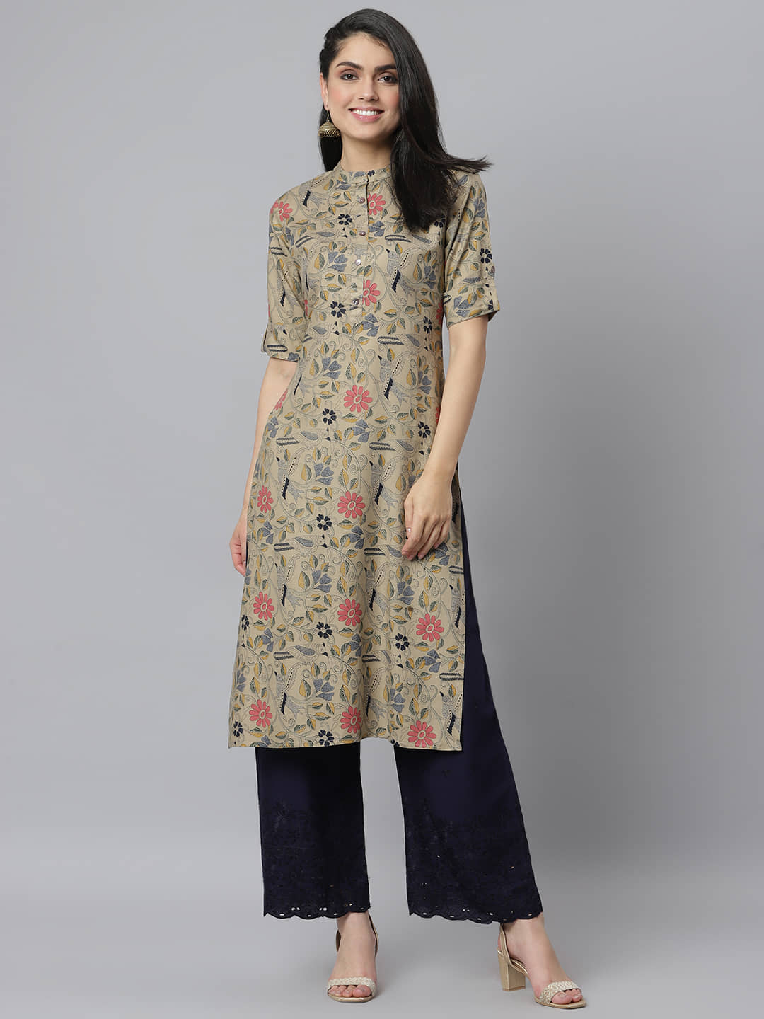 Stylum - Beige Rayon Women's Straight Kurti ( Pack of 1 ) - Kurtis, Tunics | Buy online on ZillyBuy