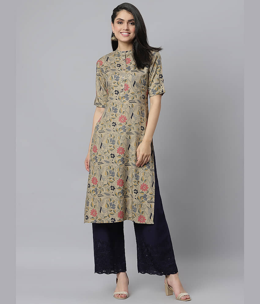 Stylum - Beige Rayon Women's Straight Kurti ( Pack of 1 ) - Kurtis, Tunics | Buy online on ZillyBuy