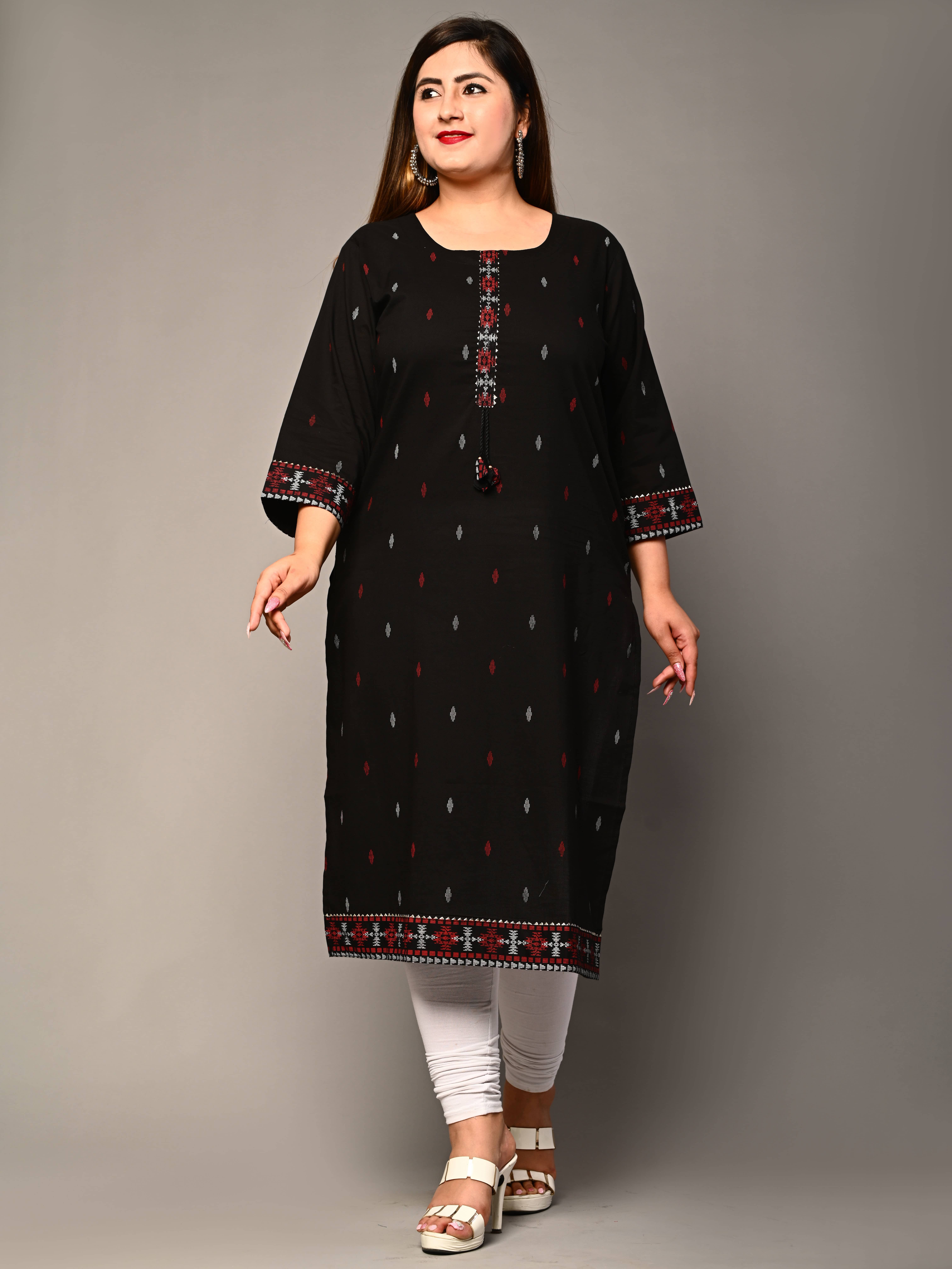 Swasti - Black Cotton Women's Straight Kurti ( Pack of 1 ) - Kurtis, Tunics | Buy online on ZillyBuy