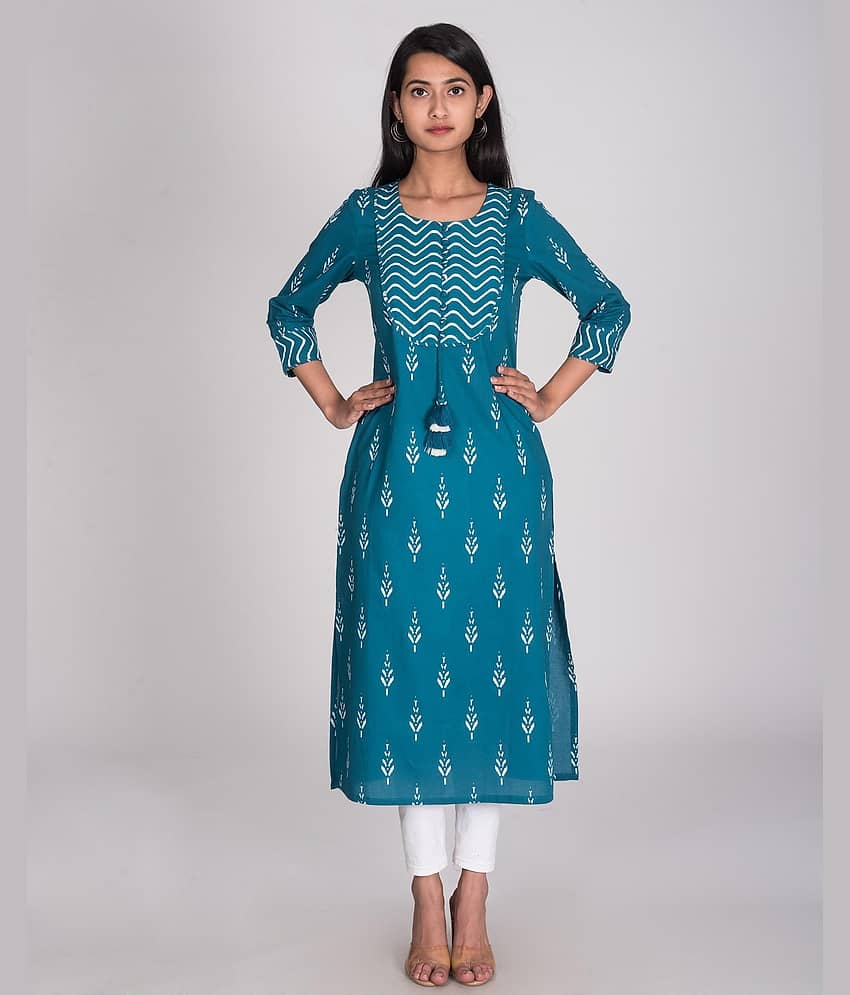 Swasti - Blue Cotton Women's Straight Kurti ( Pack of 1 ) - Kurtis, Tunics | Buy online on ZillyBuy